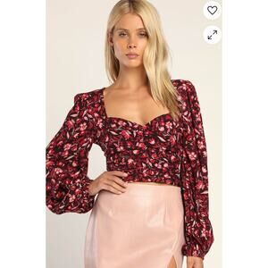Blooming with Beauty Burgundy Floral Ruched Long Sleeve Top